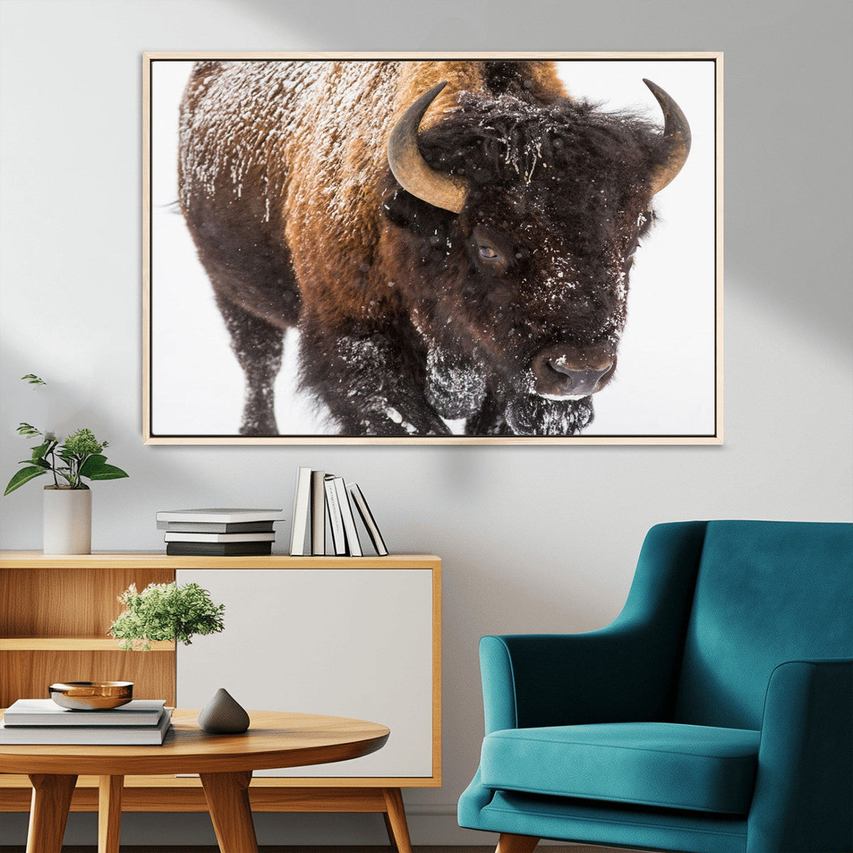 Bison Wall Art Canvas Print For Farmhouse, Wild Animal Wall Art