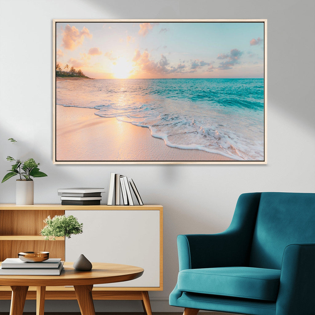 Beach Wall Art, Stunning Ocean Sunset Canvas Print with Coastal Design for Relaxing Home Decor