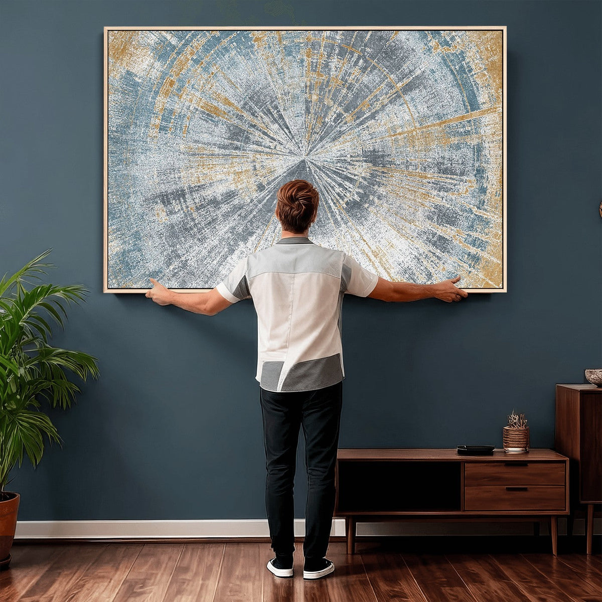 Radiant Abstract Wood Rings Canvas Art, Modern Triptych Wall Decor for Living Room or Office