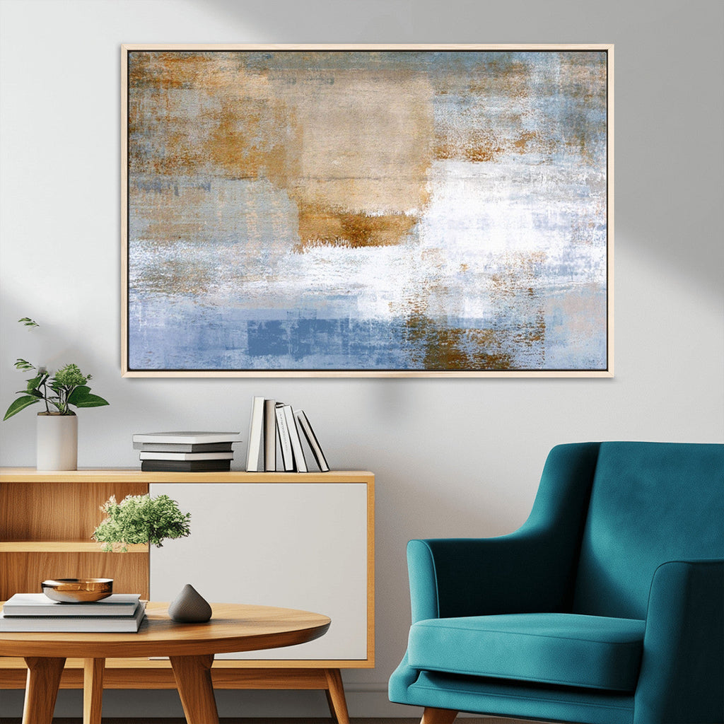 Blue Multi Panel Abstract Wall Art Canvas, Abstract Blue and Gold Canvas Print