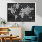 World Map Canvas Print, Detailed Map of the World Wall Art for Home or Office