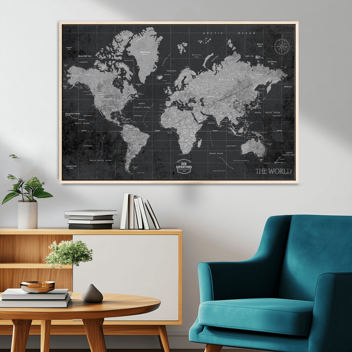 World Map Canvas Print, Detailed Map of the World Wall Art for Home or Office