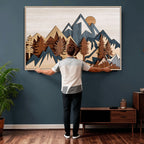 Rustic Abstract Wood Panel Effect Canvas | Mountain Range Top Wood Wall Art Canvas Print