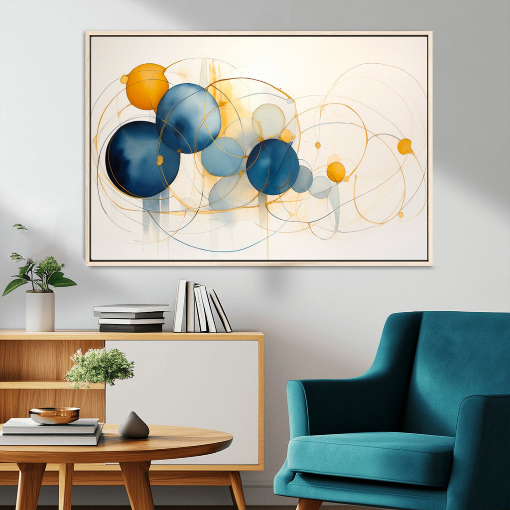 Geometric Blue Orange Abstract Wall Art Canvas, Geometric Blue Orange Canvas Print