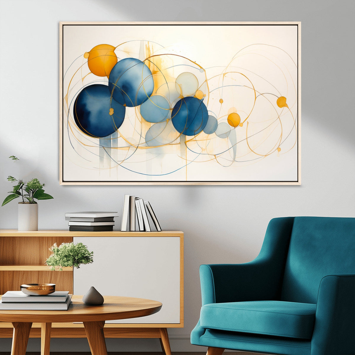 Geometric Blue Orange Abstract Wall Art Canvas, Geometric Blue Orange Canvas Print