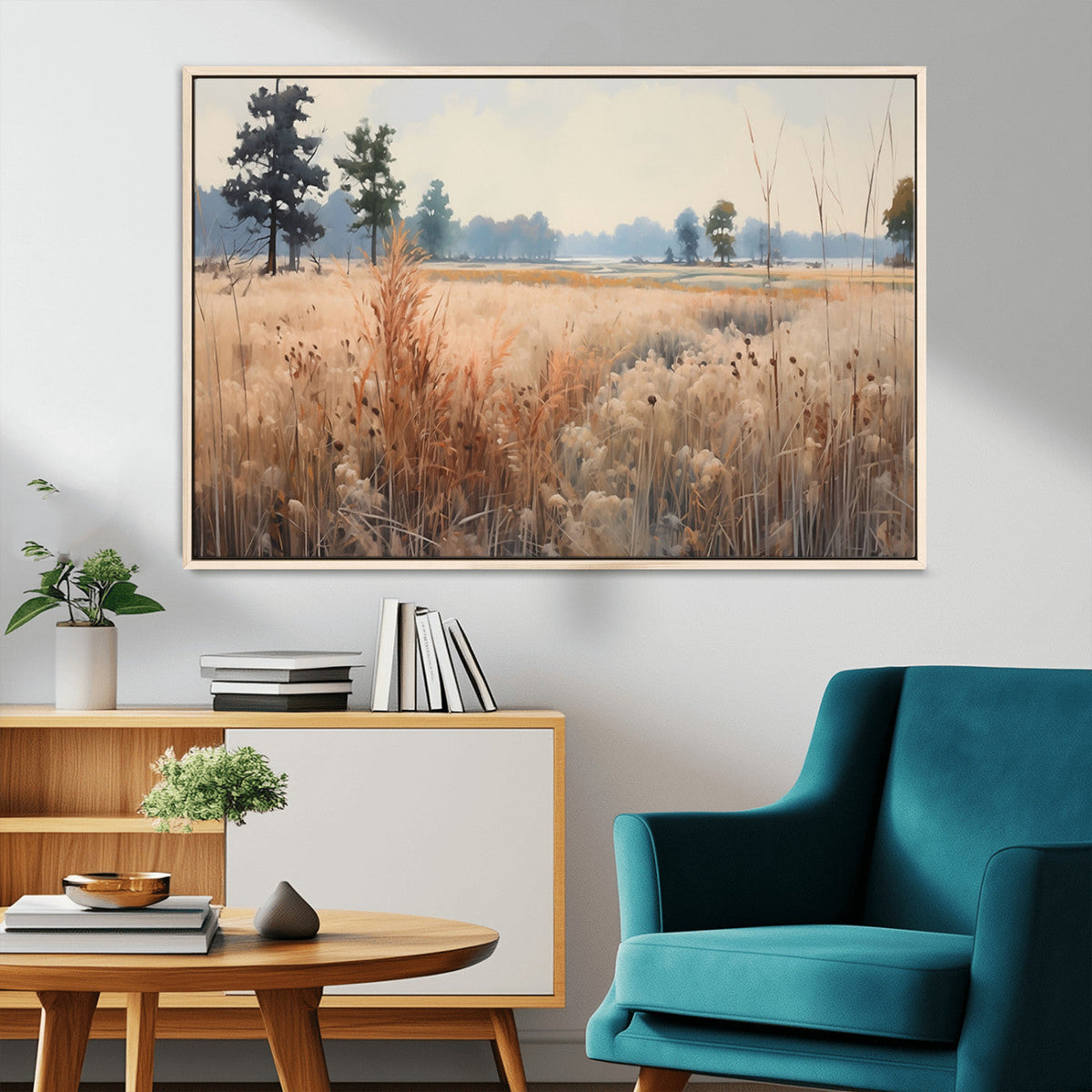 Golden Fields Canvas Wall Art Print | Serene Minimalist Landscape for Modern Decor
