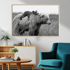 Bear and Cub Wall Art Canvas | Grizzly 399 Bear and Cub Black and White Wildlife Print