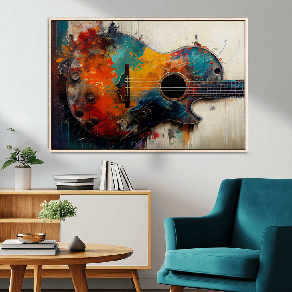 Abstract Guitar Wall Art Canvas | Vibrant Music-Inspired Art for Living Room or Studio