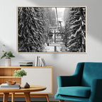 Winter Ski Lift Black and White Canvas Wall Art | Alpine Escape in Minimalist Style