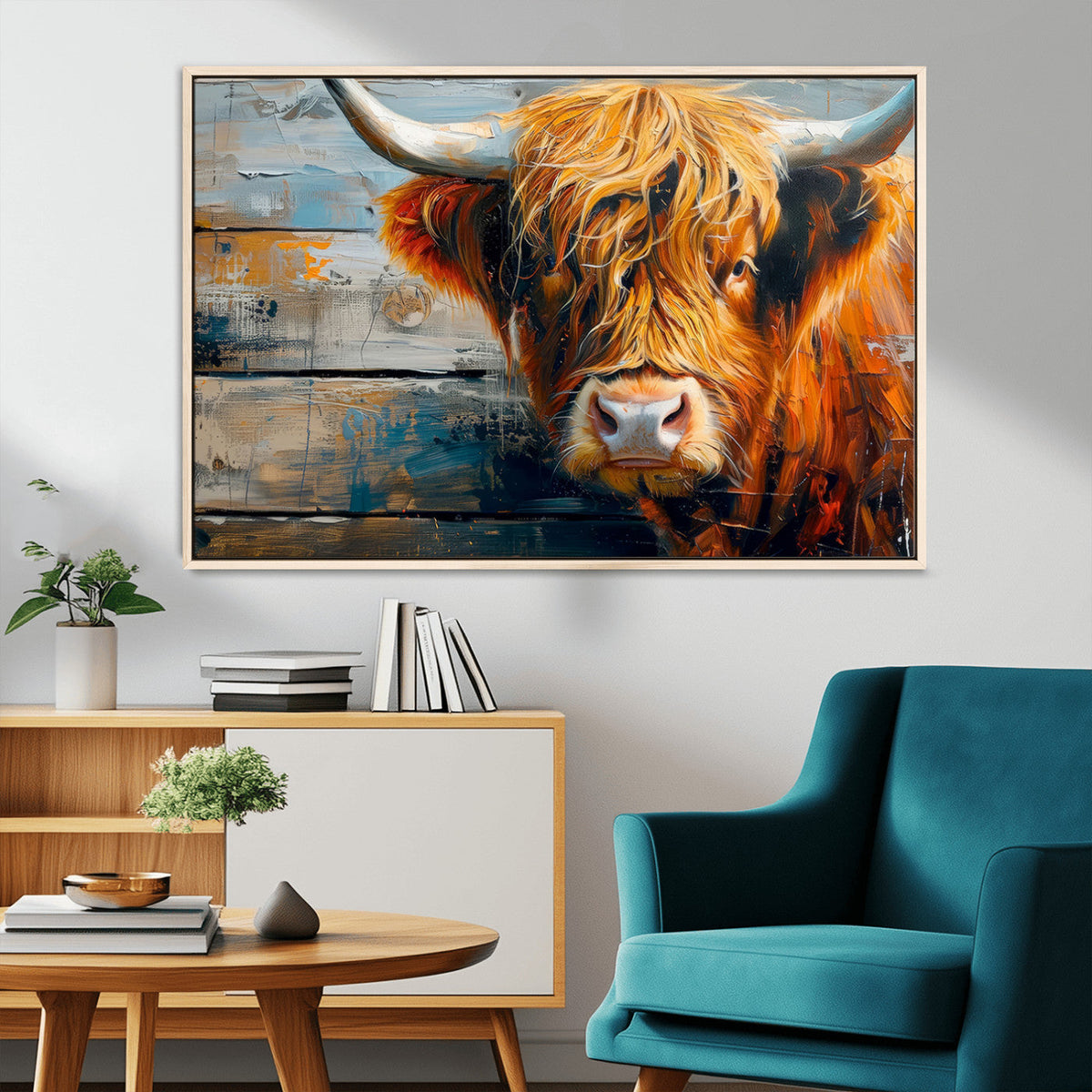 Highland Cow Abstract Canvas Wall Art, Bold Farmhouse Decor