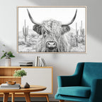 Rustic Charm, Cow Longhorn Black White Bighorn Wall Art