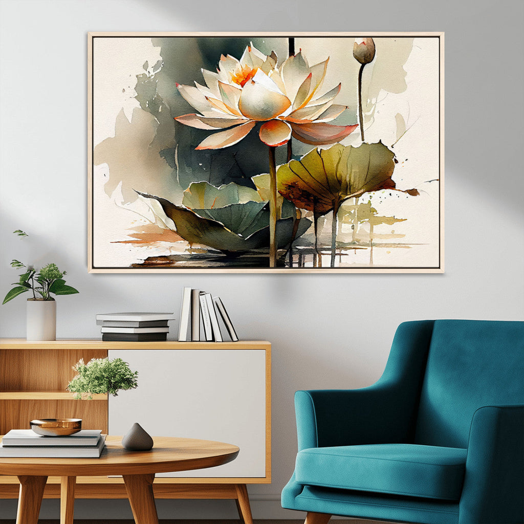 Lotus Flower Watercolor Canvas Print | A Symbol of Serenity and Growth in Soft Watercolors