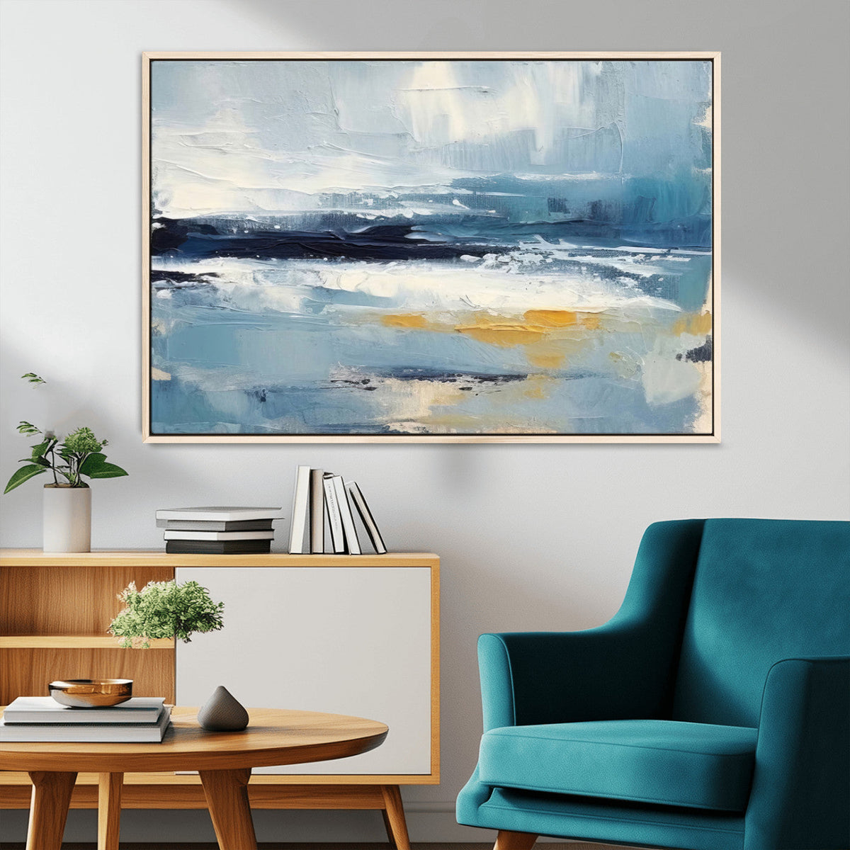Abstract Ocean Canvas Wall Art - Coastal Blue and Gold