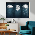 3 Piece Indigo Cloud Wall Art, Thunderstorm Moon Cloud Artwork