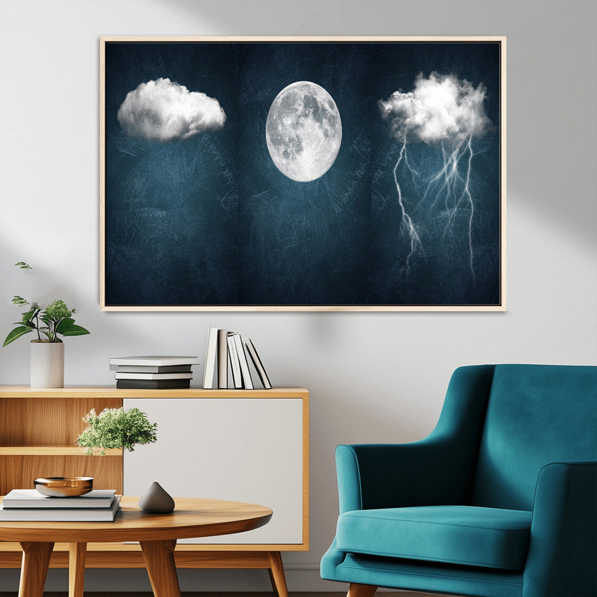 3 Piece Indigo Cloud Wall Art, Thunderstorm Moon Cloud Artwork