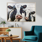 Vintage Baby and Mom Cattle Wall Art Canvas Print