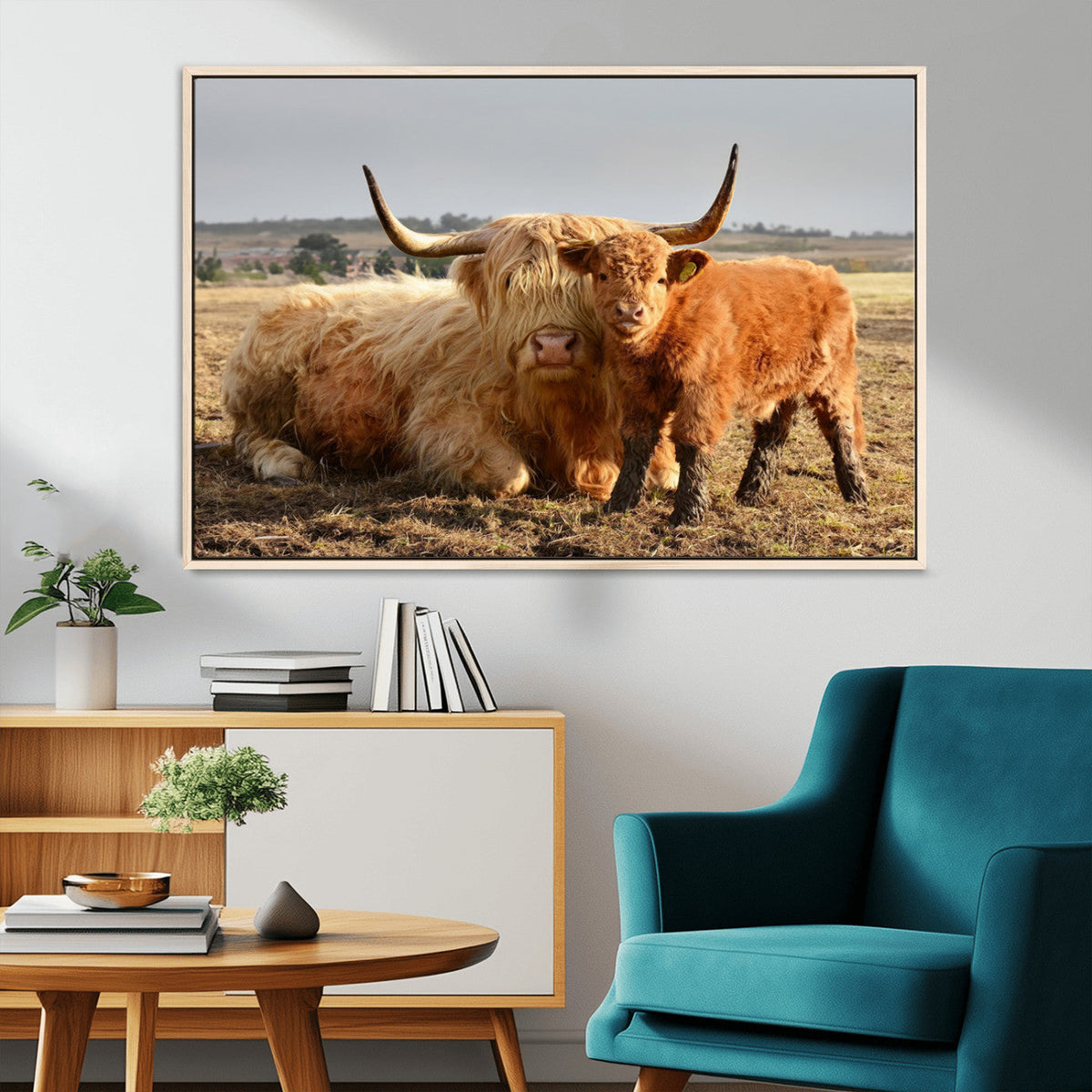 Highland Cow Canvas Wall Art Animal Print for Farm House Decor