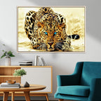 Blue-Eyed Leopard Canvas Wall Art, Framed Animal Print, Fierce and Bold Decor for Living Rooms