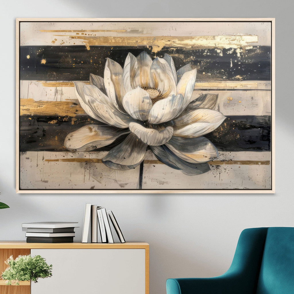 Lotus Flower Wall Art | Framed Abstract Floral Canvas