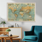 Push Pin World Map Canvas Print | Travel Tracker Wall Art for Couples
