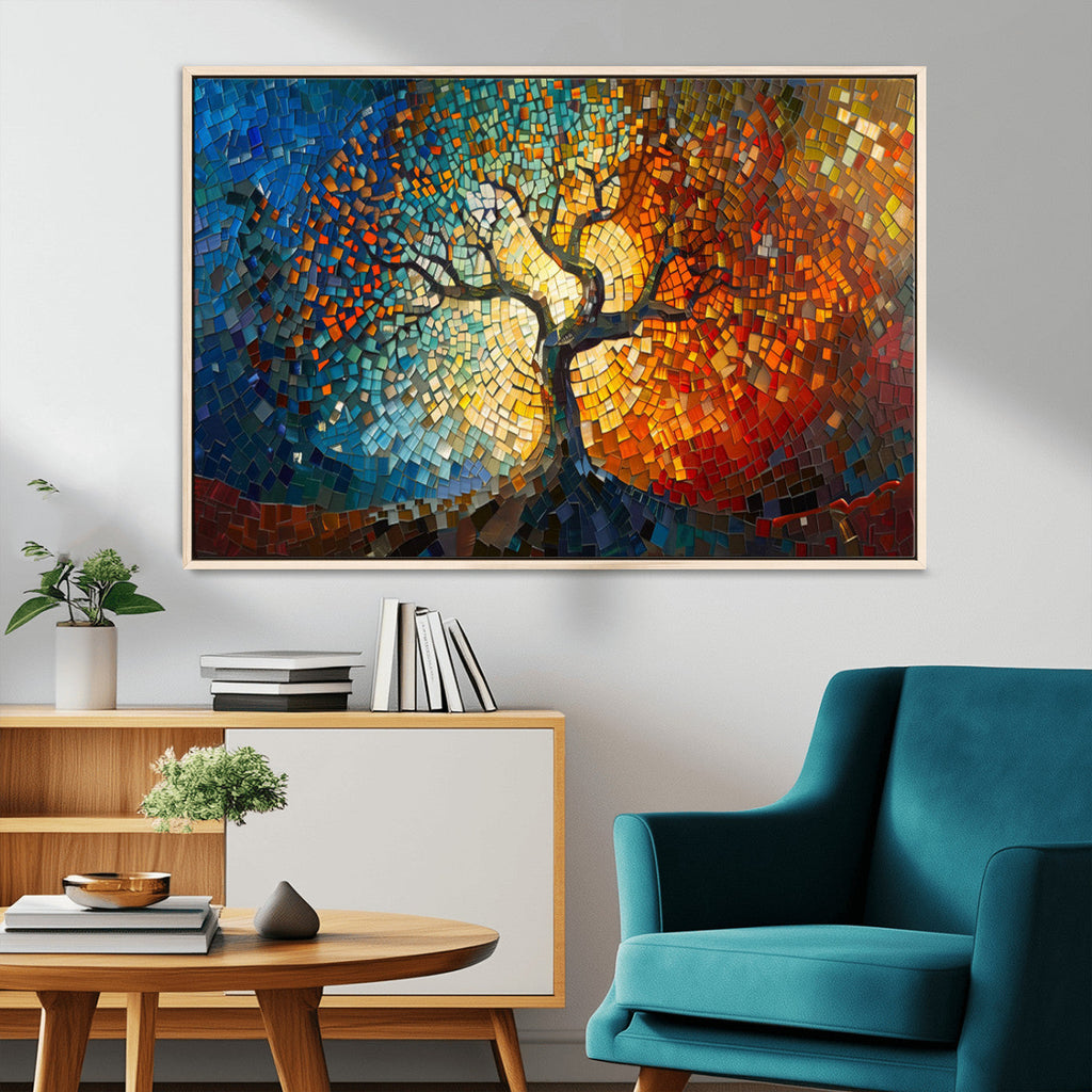 Yggdrasil Tree of Life Mosaic Stained Glass Wall Art Canvas Print