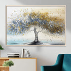 Golden and Silver Tree Wall Art | Framed Elegant Leaves Canvas