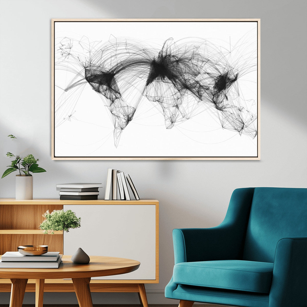 Flight Routes Air Traffic Map Canvas Wall Art, World Flight Routes Print