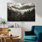 Moody Forest Wall Art | Framed Mountain Fog Canvas Artwork