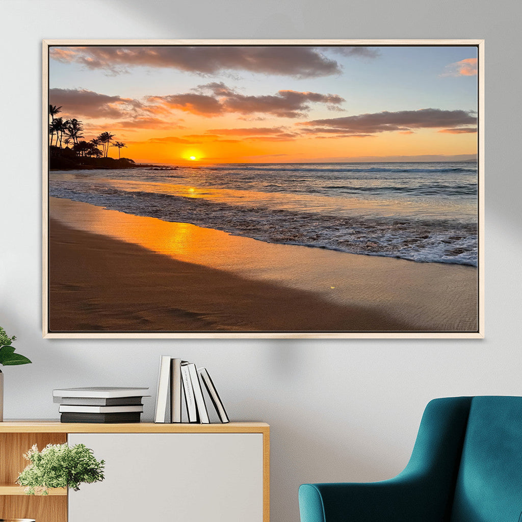 Tropical Beach Wall Art | Framed Sunset Ocean Canvas