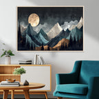 Moonlit Mountain Wall Art Canvas Print, Framed Silhouetted Pines Art, Layered Peaks Rustic Decor