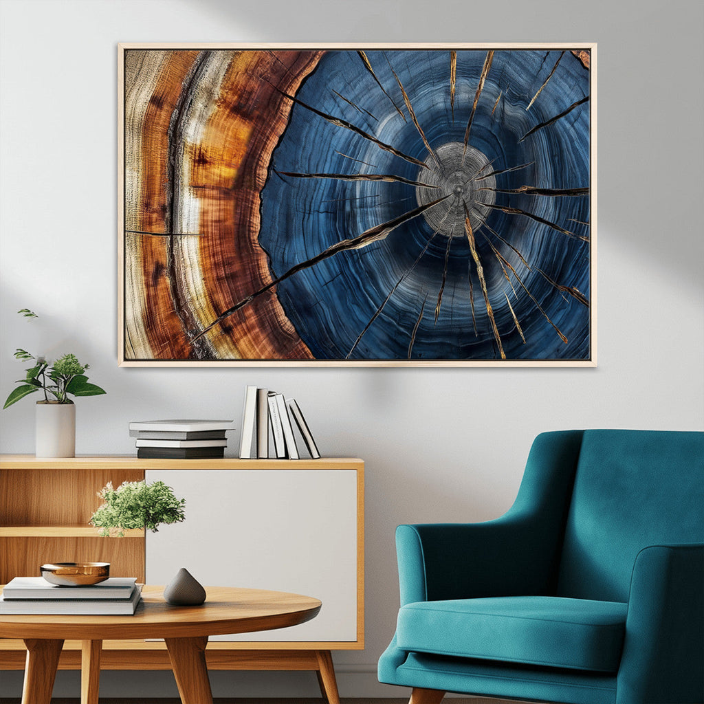 Framed Abstract Tree Ring Wall Art Print, Natural Rustic Wood Grain Canvas Print