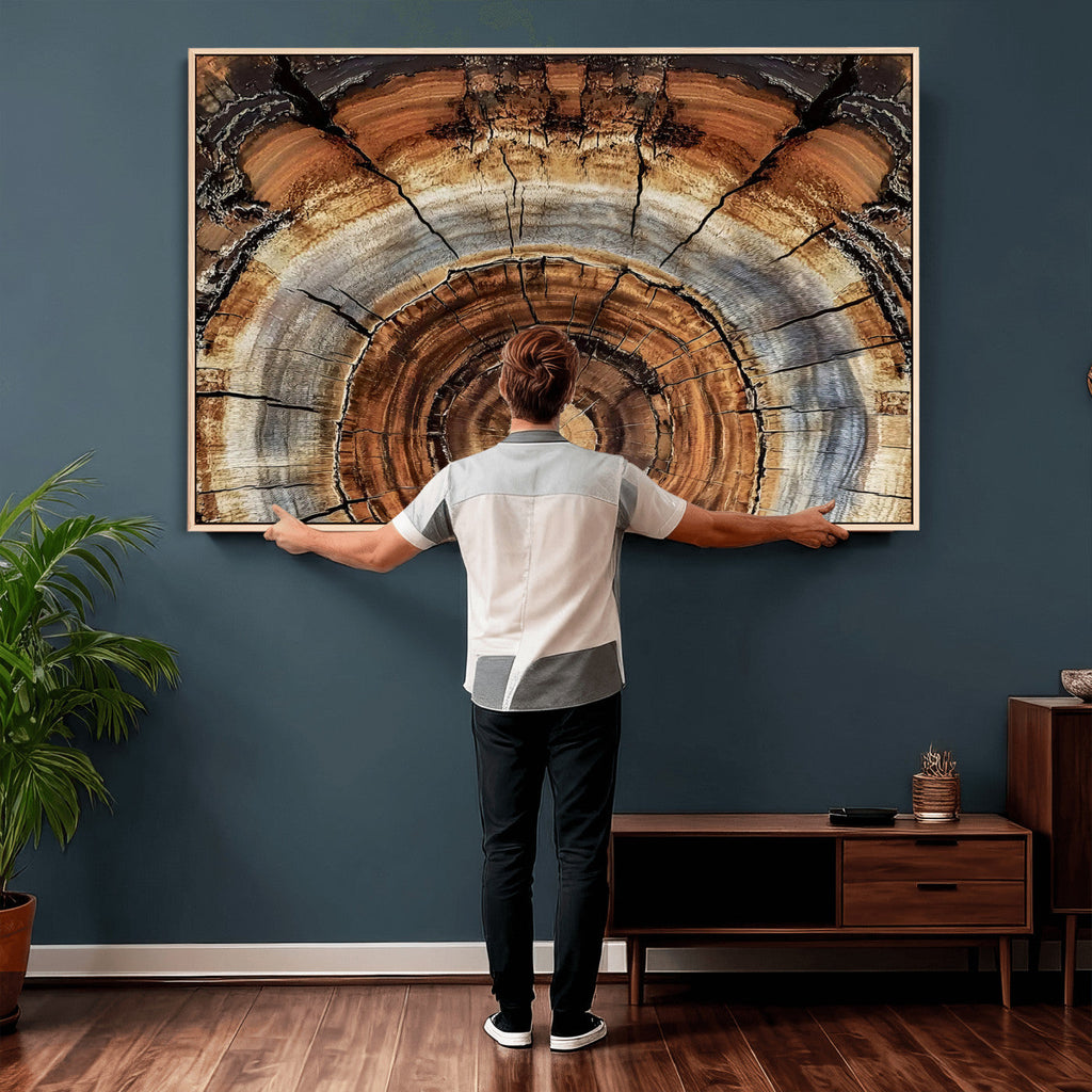 Tree Rings Wall Art Canvas Print, Rustic Wood Grain