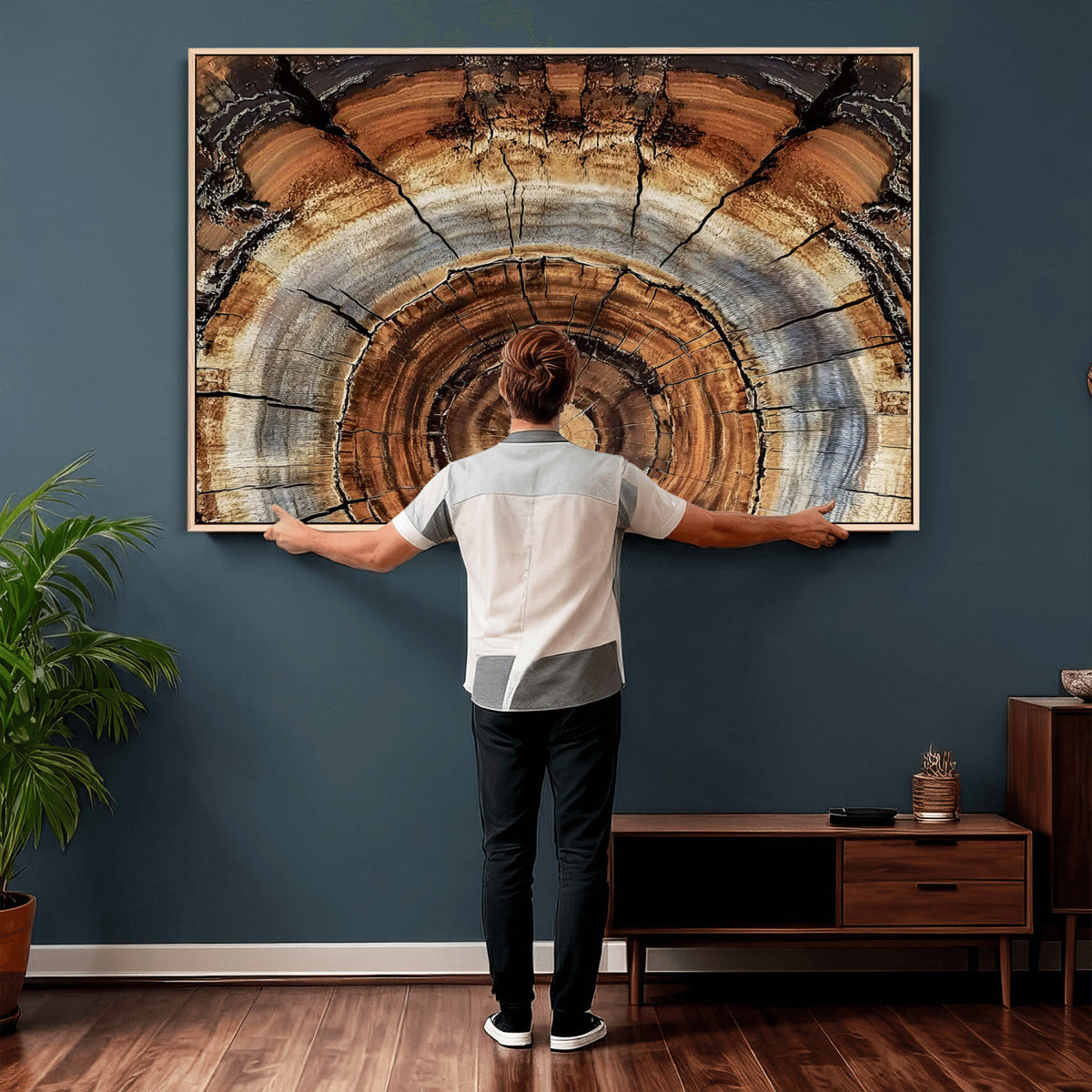 Tree Rings Wall Art Canvas Print, Rustic Wood Grain