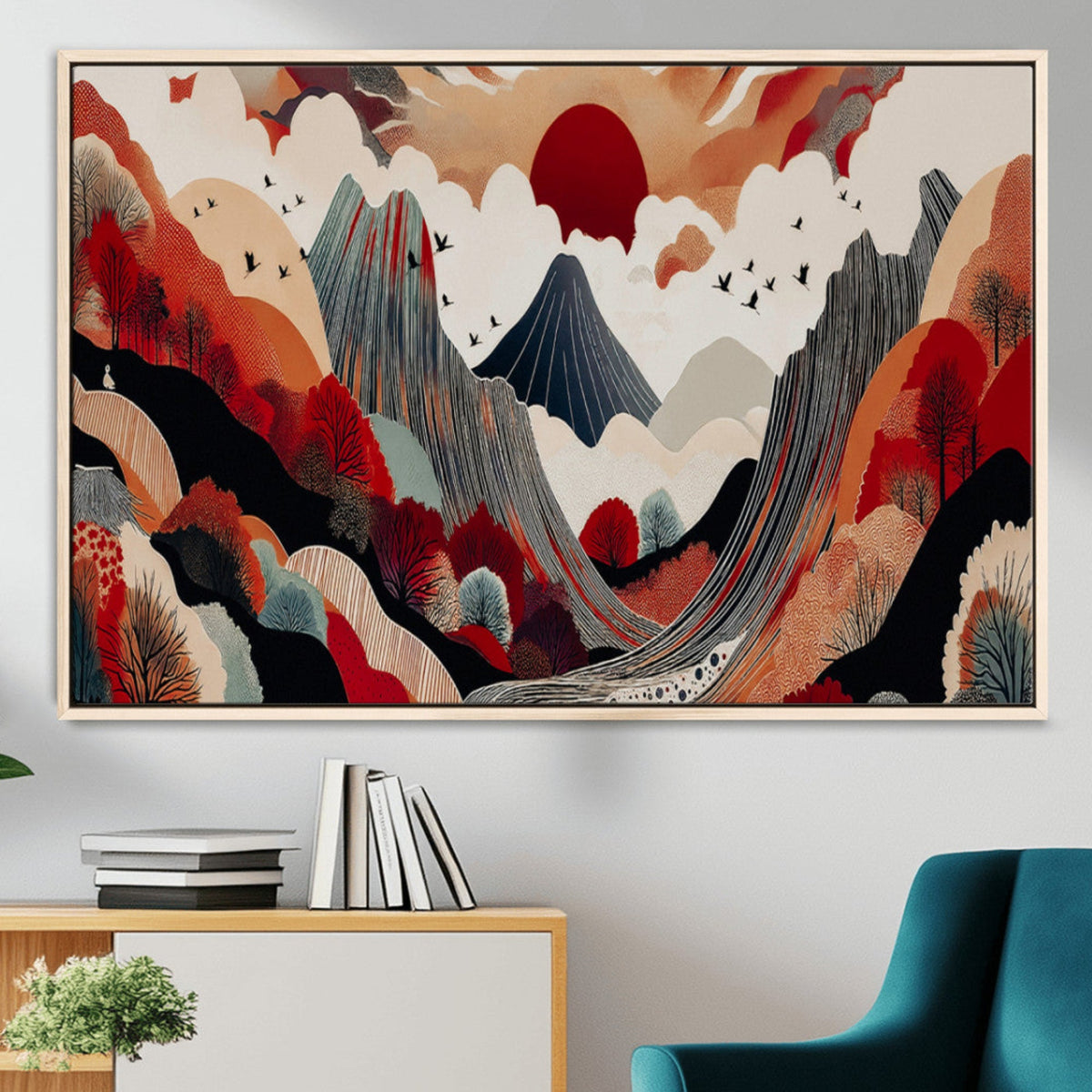 Abstract Mountain Wall Art Canvas Print | Vibrant Stylized Landscape