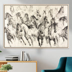 Abstract Horse Wall Art Canvas Print, Framed Horse Sketch with Galloping Herd
