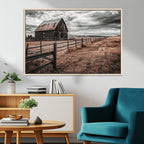 Rustic Barn Wall Art Canvas Print, Framed Moody Field Scene