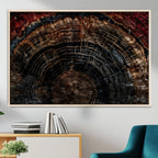 Dark Wood Ring Wall Art Canvas Print, Framed Abstract Tree Slice Print, Rustic Wood Grain Decor