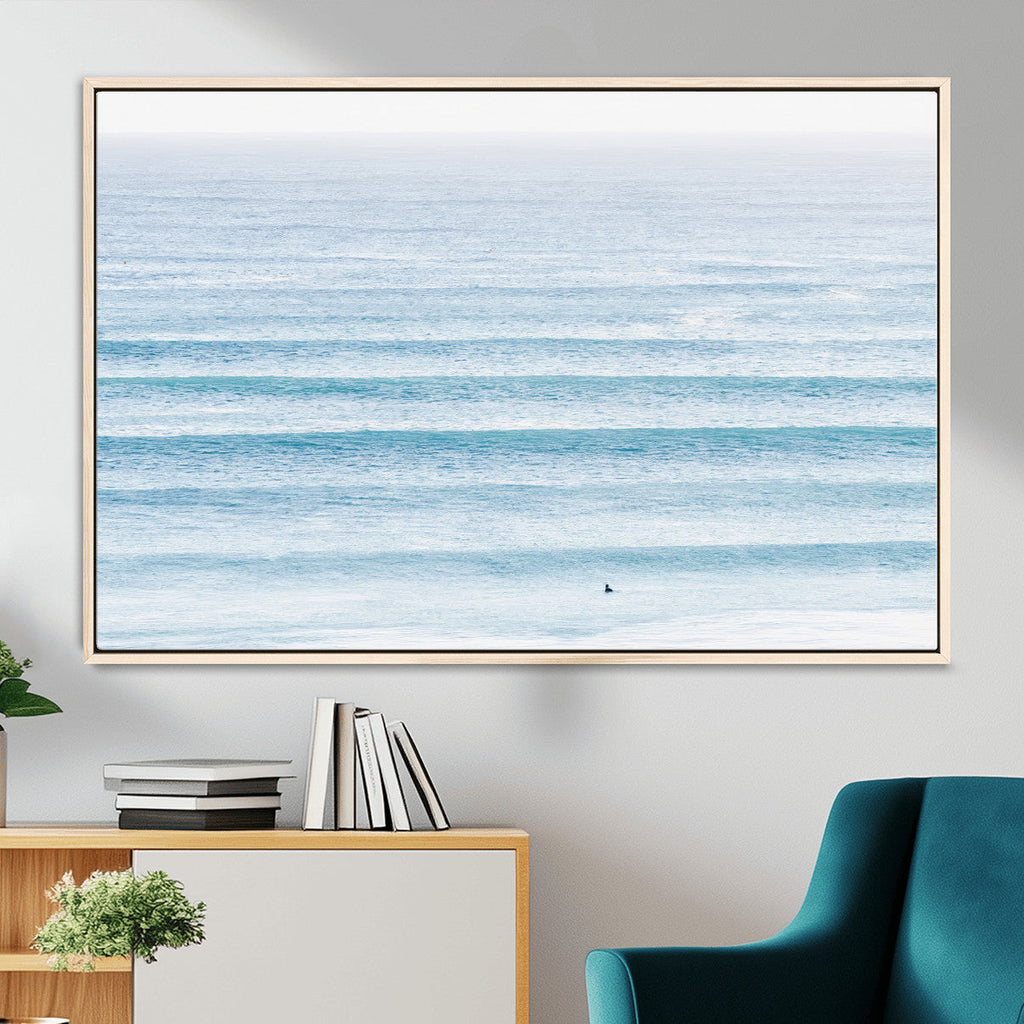 Ocean Wave Surfer Wall Art | Framed Minimal Seascape Canvas