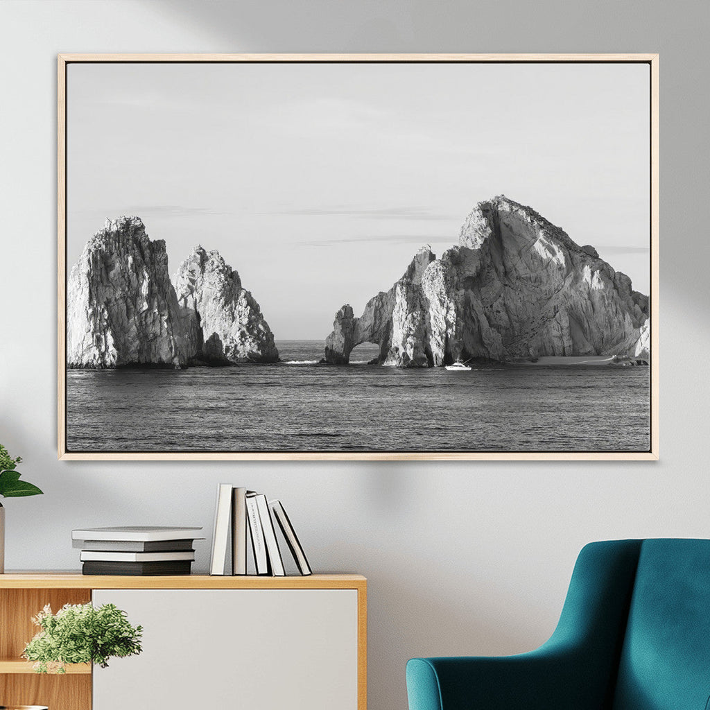 Coastal Wall Art | Framed Black White Ocean Canvas Artwork