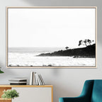 Surfer Cliffs Wall Art Canvas Print, Framed Black White Beach and Ocean Waves