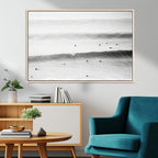 Black White Ocean Wall Art Canvas Print, Framed Coastal Sport and Ocean Swimmers Scene