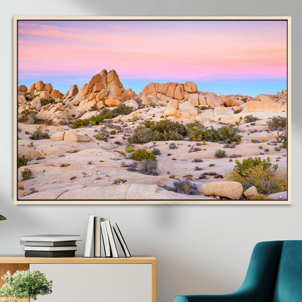 Vibrant Sunset Sky Wall Art Canvas Print, Framed Joshua Tree Desert Artwork