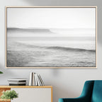 Black and White Seascape Wall Art Canvas Print, Framed Misty Ocean Waves