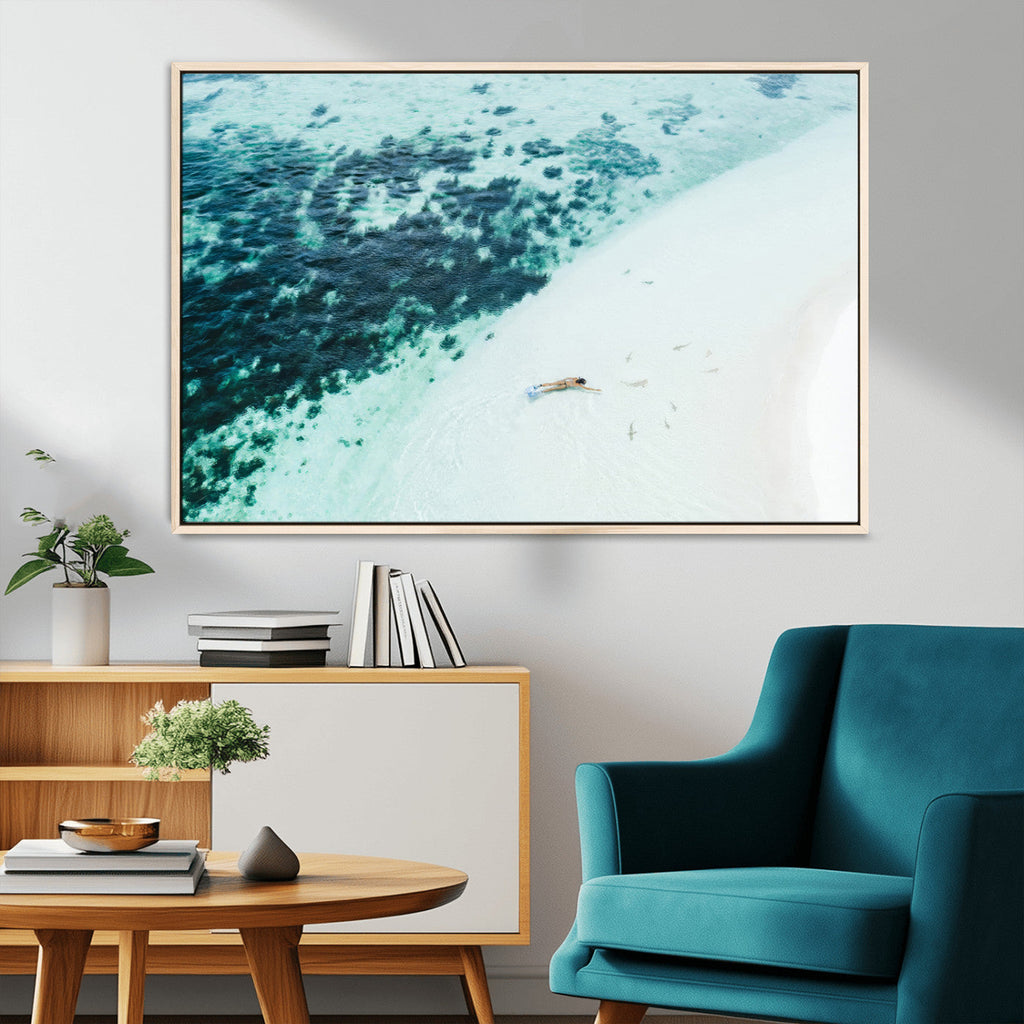 Minimal Beach Wall Art | Framed Ocean Swimming Canvas