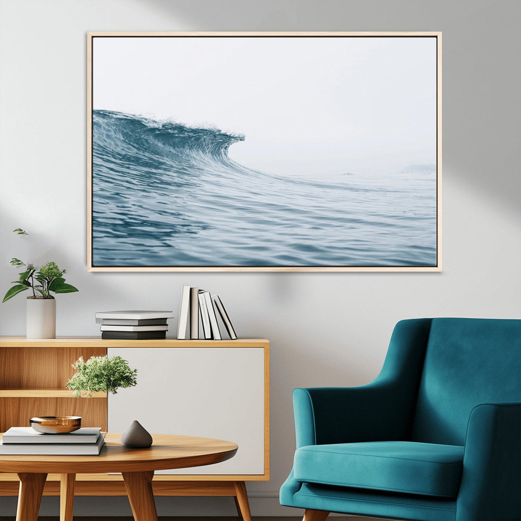Ocean Wave Wall Art Canvas Print, Framed Coastal Decor Art, Modern Minimalist Ocean