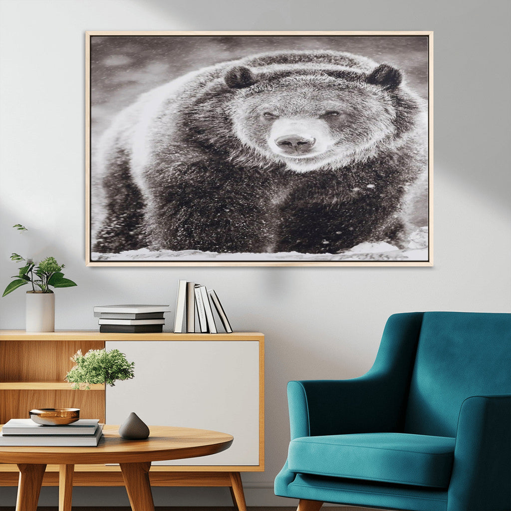 Grizzly Bear Wall Art Canvas Print, Framed Rustic Lodge Art, Wildlife Photography