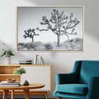 Joshua Tree Wall Art Canvas Print, Framed Black and White Desert Landscape Artwork