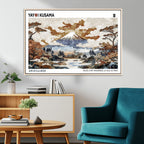 Modern Japanese Mount Fuji Canvas Art Print, Yayoi Kusama Wall Art, Framed Abstract Japanese Landscape
