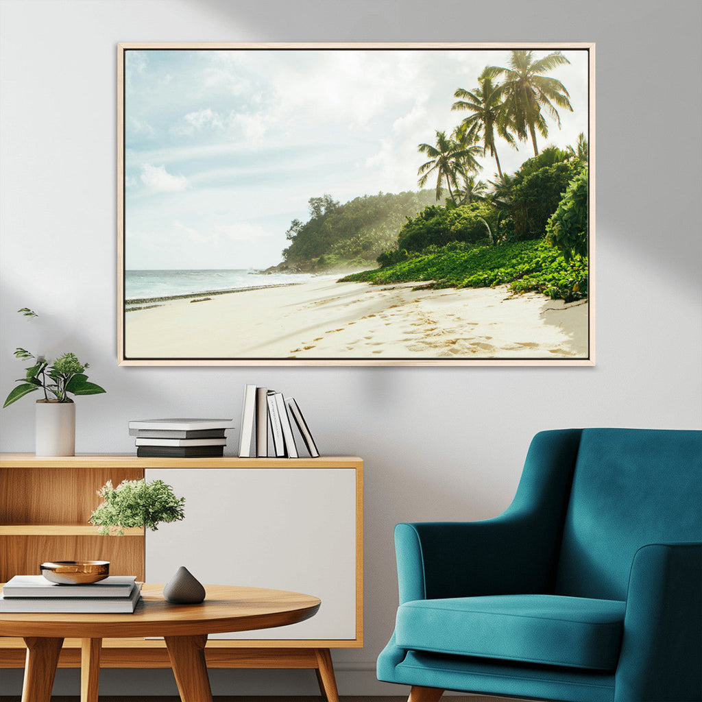 Relaxing Beach Wall Art Canvas Print, Framed Ocean View Coastal Serenity