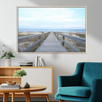 Beach Boardwalk Wall Art Canvas Print, Framed Coastal Serenity Ocean View